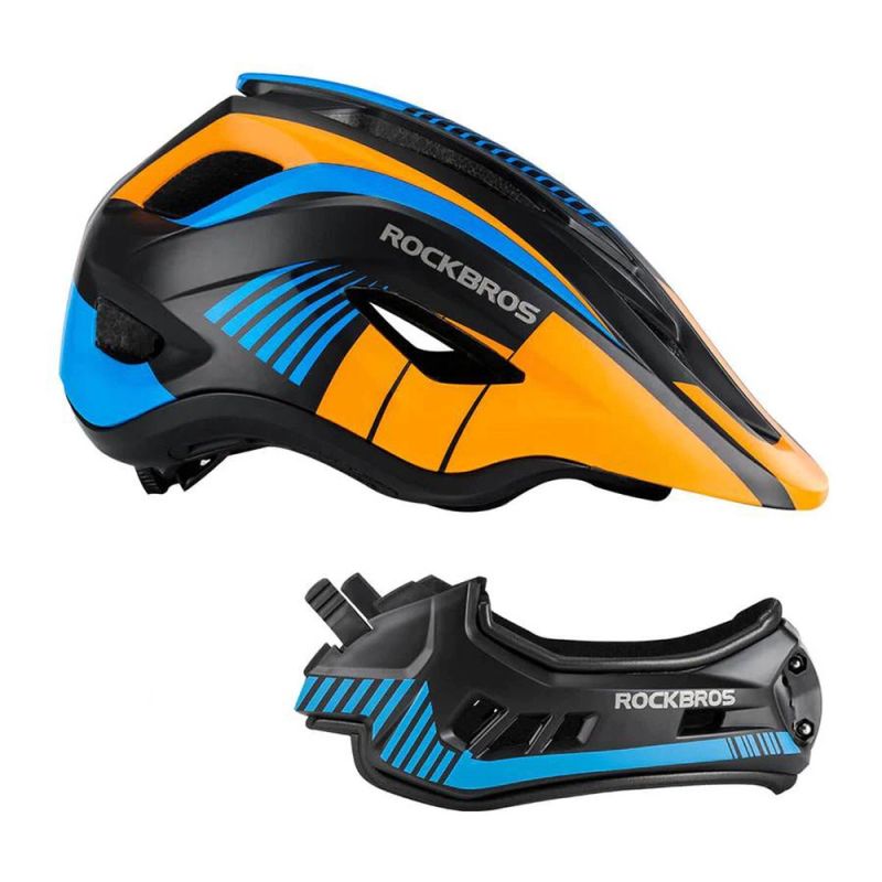 Rockbros TT- children's bicycle helmet with removable chinbar, size S - black and orange czarny || pomarańczowy \ s helmets, martial arts equipment