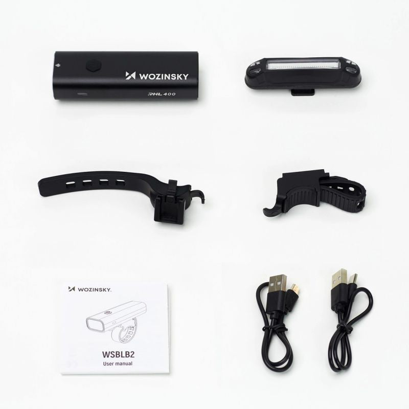 Wozinsky Front (400 lm) and Rear USB-C Bike Light Set - Black fekete készlet 304004-184365