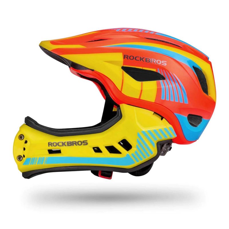 Rockbros TT- children's bicycle helmet with detachable chinbar, size M - yellow-orange żółty || pomarańczowy \ m helmets, martial arts equipment