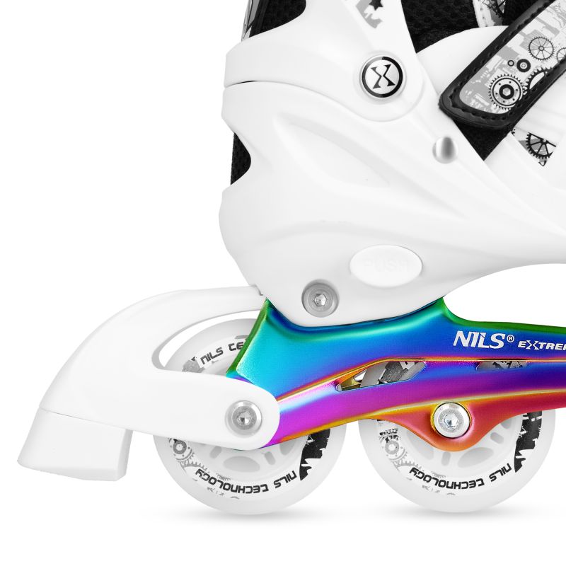 NH10905 4in1 LED WHITE ROLLER SKATES WITH RAINBOW HOCKEY BLADE SIZE M (35-38) NILS EXTREME fehér utcai cipő