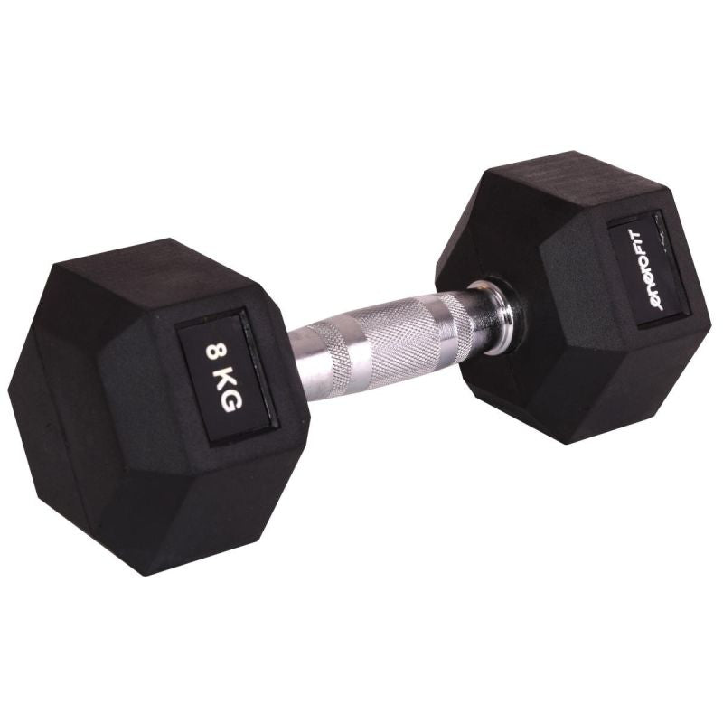 Enero HEX RUBBER Dumbbell 8 KG FIT fekete dumbbell, strength training equipment, training equipment
