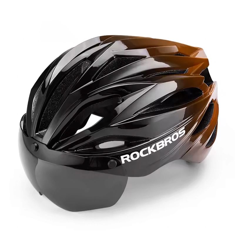 Rockbros Bike Helmet with Visor, Detachable UV Protective Goggles, Unisex - Black/Brown czarny || brązowy helmets, glasses, training equipment