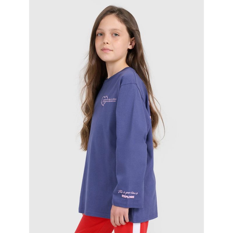 Oversized longsleeve with print for girls 4F 4FJRAW25TLONF589-33S hosszú ujjú póló