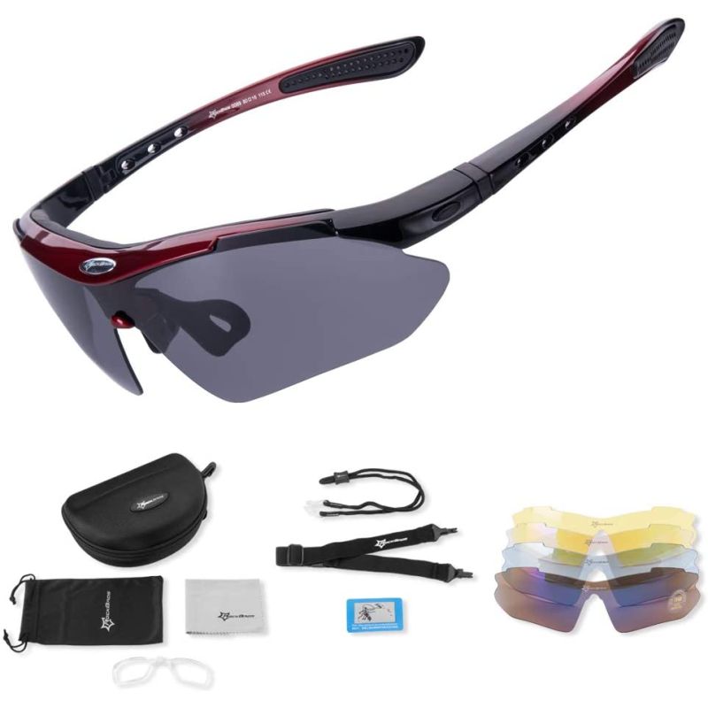 Rockbros polarized sunglasses 5 lenses black/red piros glasses, training equipment