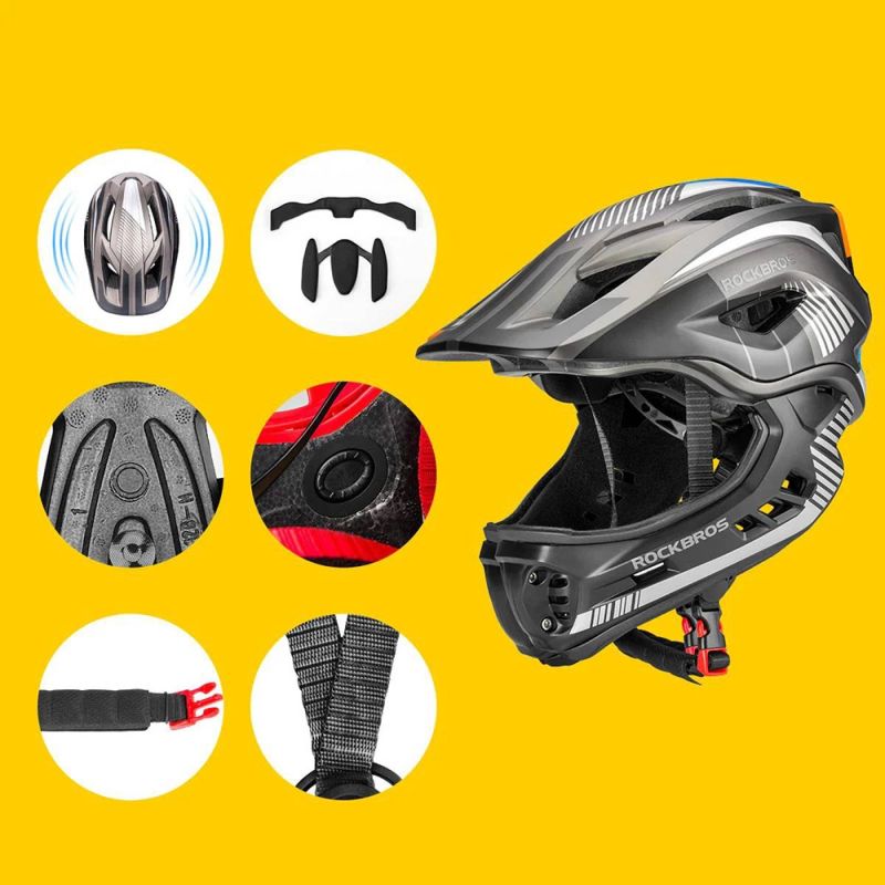 Rockbros TT- children's bicycle helmet with removable chinbar, size S - gray czarny || szary \ s helmets, martial arts equipment