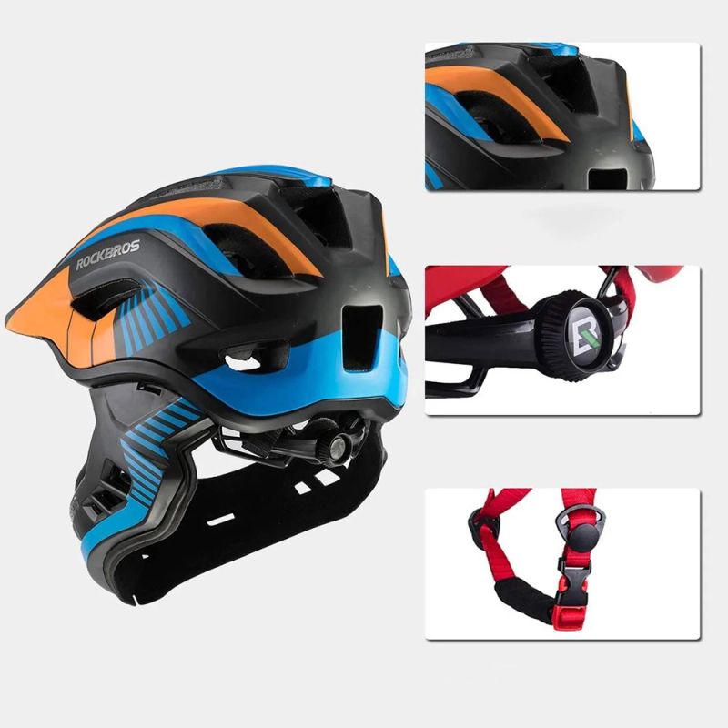 Rockbros TT- children's bicycle helmet with removable chinbar, size M - black and orange czarny || pomarańczowy \ m helmets, martial arts equipment