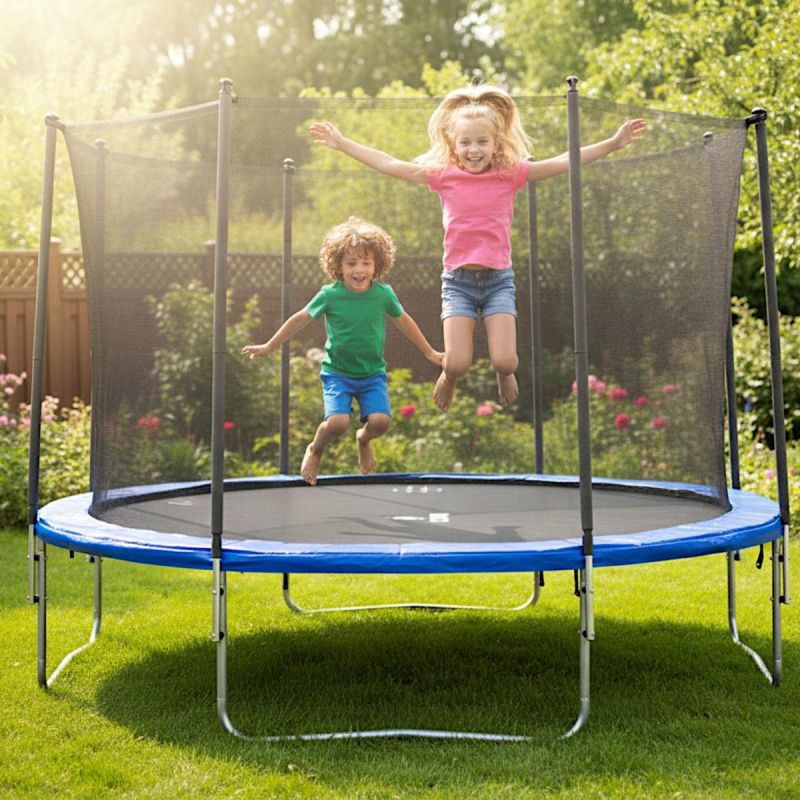 Enero Foldable Garden Tramppoline With Inner Net 10ft 305cm fekete furniture