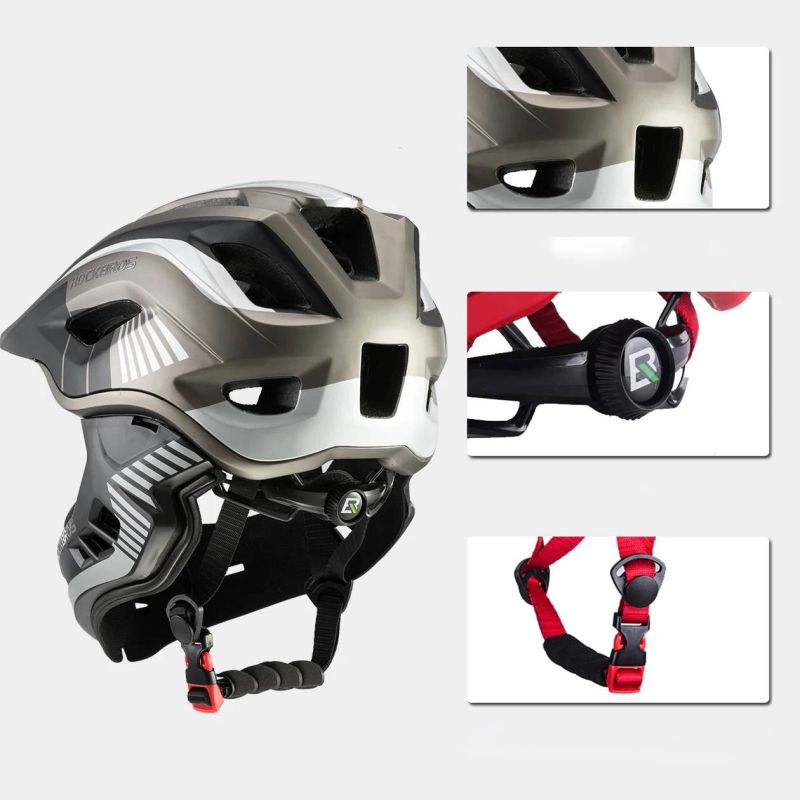 Rockbros TT- children's bicycle helmet with removable chinbar, size M - gray czarny || szary \ m helmets, martial arts equipment 7016802869090-157258