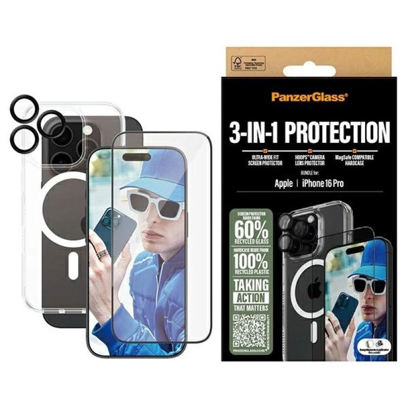 PanzerGlass Bundle 3in1 iPhone 16 Pro 6.3" D3O Hardcase + Screen Protector UWF+ Lens B1292+2862+1284 cases