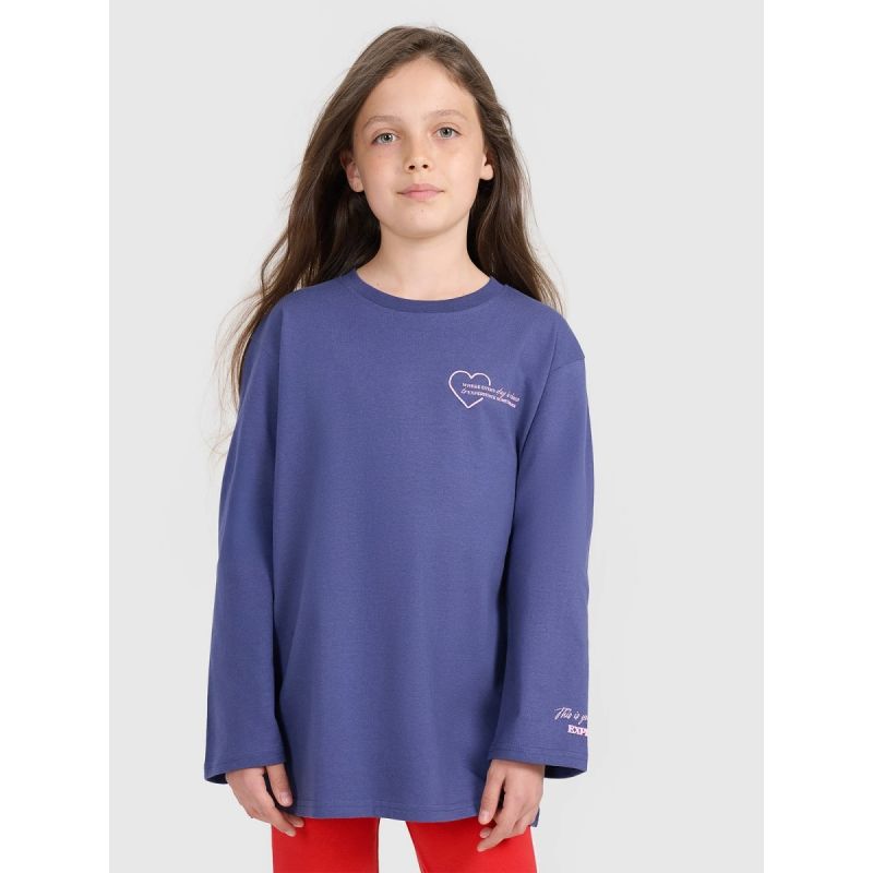 Oversized longsleeve with print for girls 4F 4FJRAW25TLONF589-33S hosszú ujjú póló