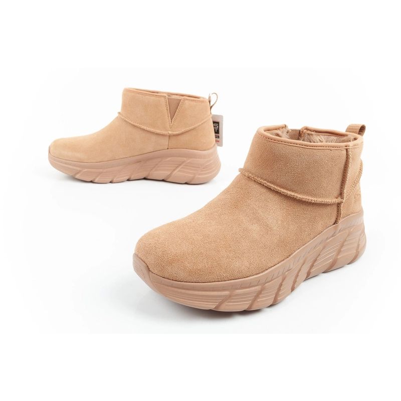 Skechers women's winter boots, insulated leather ankle boots, brown Cipő