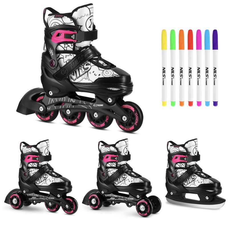 NH10907 4in1 ROLLER SKATES WITH EXTENDED HOCKEY BLADES TINTS PINK SIZE L (39-42) NILS EXTREME rózsaszín utcai cipő