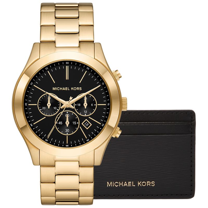 Michael Kors Men's Watch + Card Case + BOX fekete cases, watches