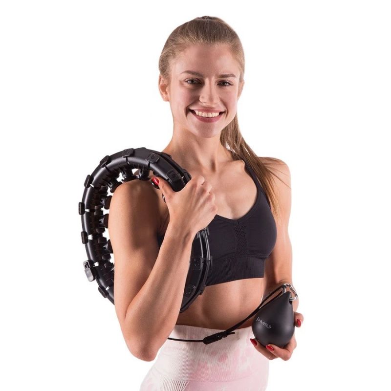 HMS Plus size hula hoop HHW12 with studs and weight, black fekete edzéssegítő 17-44-526