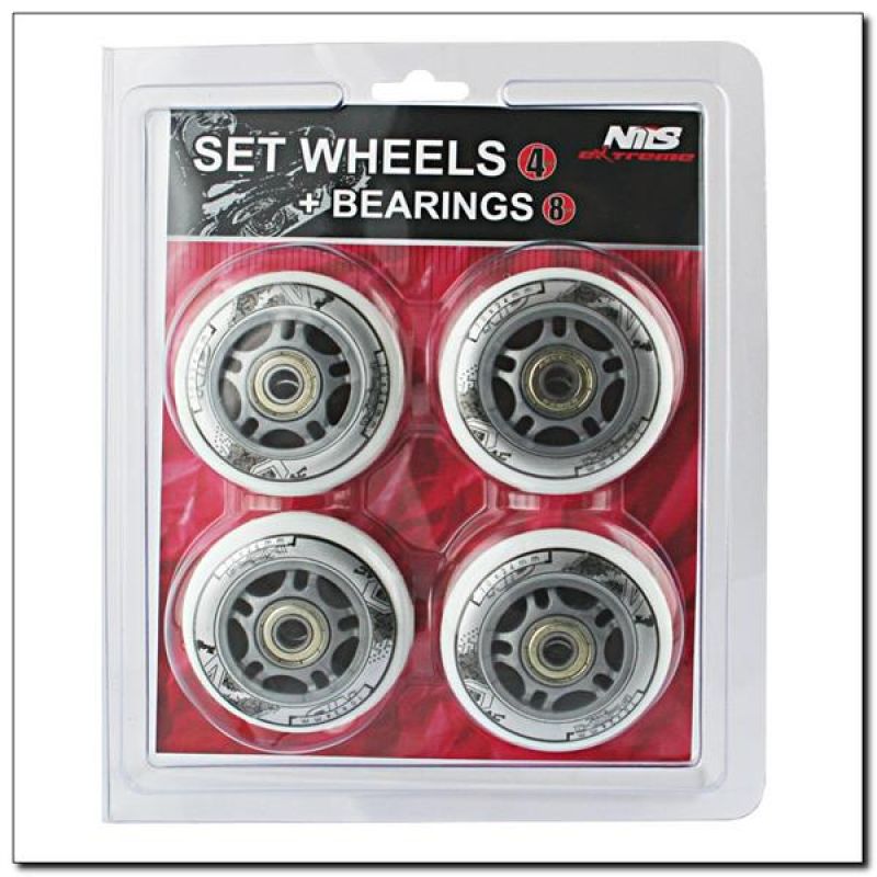 PU 84x24 82A WHITE (4 pcs.) + ABEC-7 CHROME (8 pcs.) NILS EXTREME SET